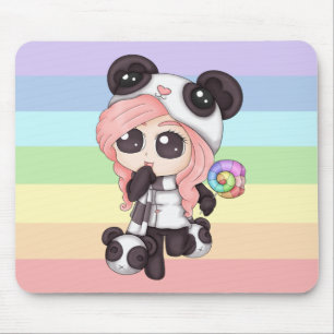 Mousepad Menina bonito da panda do Anime do arco-íris
