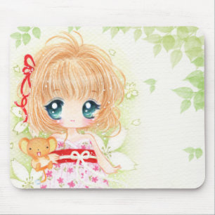 Mousepad Menina bonito do chibi com plushie do kawaii