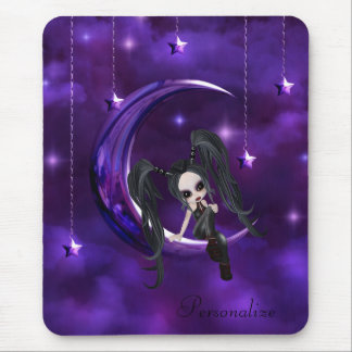 Mousepad Menina bonito do gótico na lua de suspensão