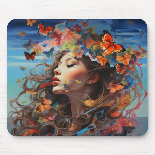 Mousepad Menina Borboleta Abstrata (Frente)