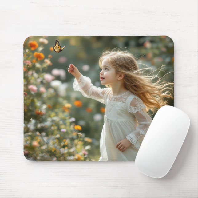Mousepad Menina caçando uma borboleta monarca (Com mouse)
