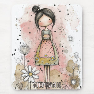 Mousepad Menina Caprichosa Aquarela com Acentos Florais (4)