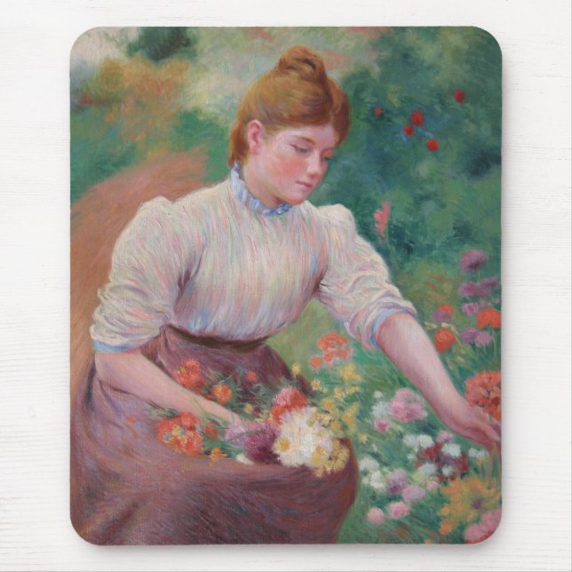Mousepad Menina colhendo flores em um jardim de verão (Frente)