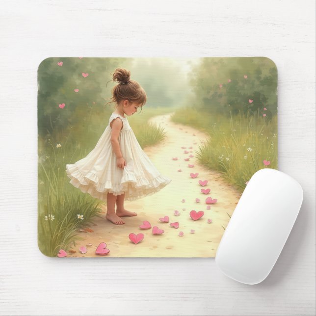 Mousepad Menina Com Corações Rosa No Caminho Da Sujeira (Com mouse)