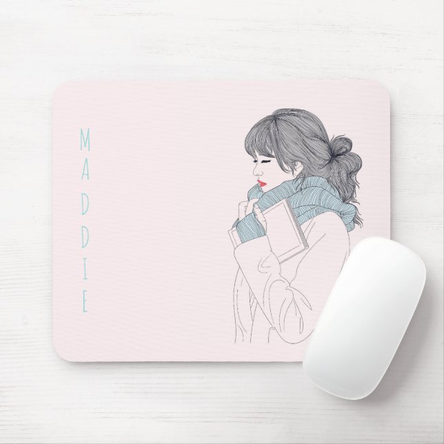 Mousepad Menina com ilustração gráfica legal do cachecol (Com mouse)