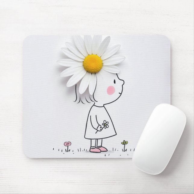 Mousepad Menina com margarida branca (Com mouse)