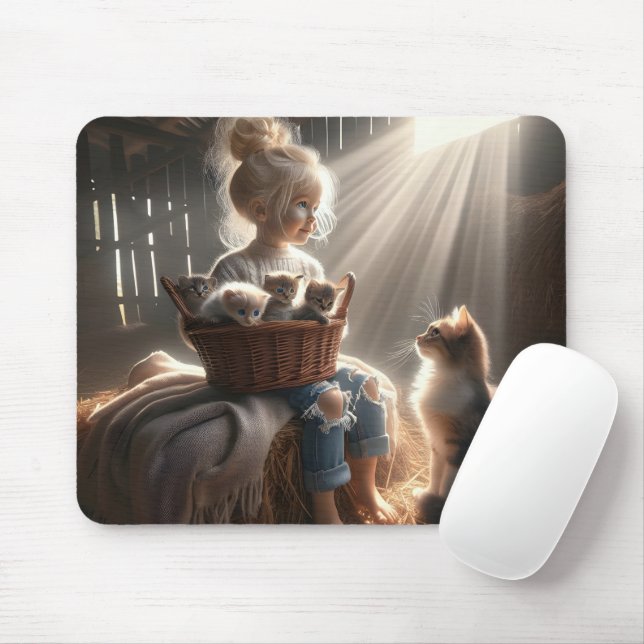 Mousepad Menina Com Uma Cesta De Gatinhos (Com mouse)