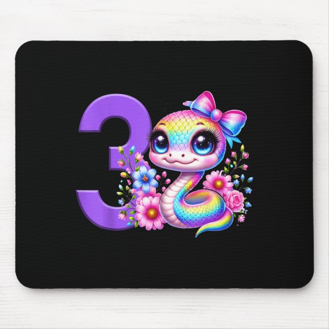 Mousepad Menina de 3 anos de idade Festa da Cobra Arco-íris (Frente)