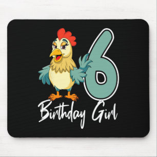 Mousepad Menina de 6 anos de galinha fazenda festa galinha