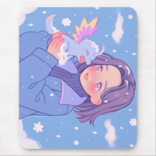 Mousepad Menina de animação Kawaii com dragão de bebê na ne