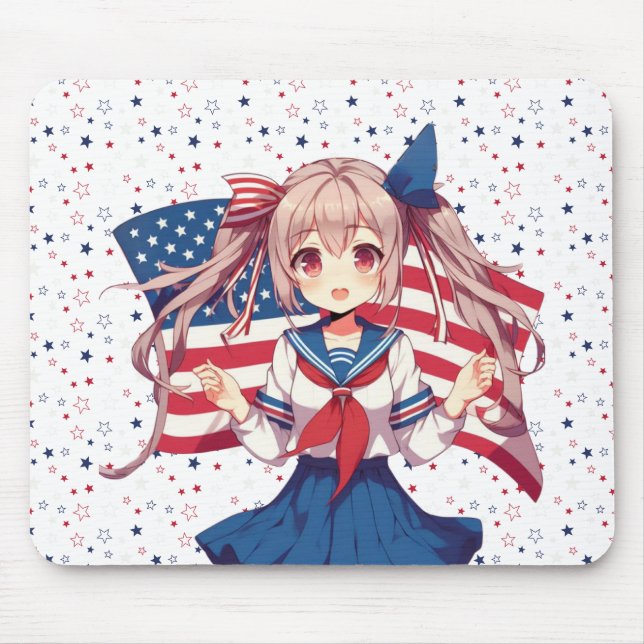 Mousepad Menina de animação patriótica dos EUA (Frente)