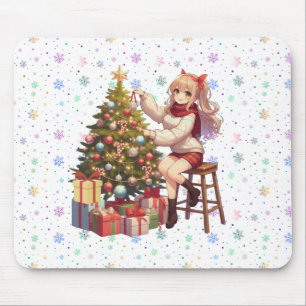 Mousepad Menina de Anime Bonita aparando a árvore