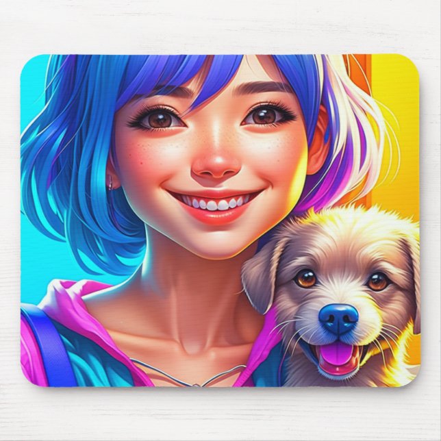 Mousepad Menina de Anime e Cachorrinho  (Frente)
