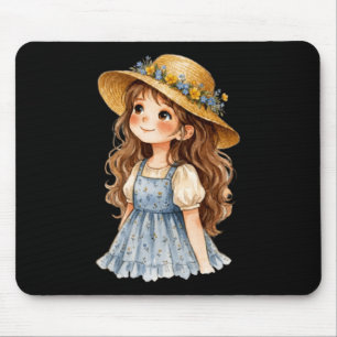 Mousepad Menina de Chapéu Floral Aquarela - Verão Caprichos