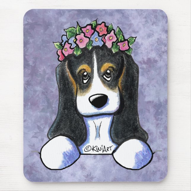 Mousepad Menina de Flor do KiniArt Basset (Frente)