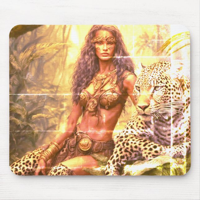 Mousepad Menina de Imagem Desbotada + Seu Leopardo de Estim (Frente)