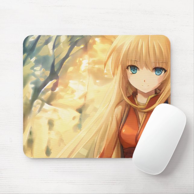Mousepad Menina De Manga Bonita Na Natureza Waifu Kawaï (Com mouse)