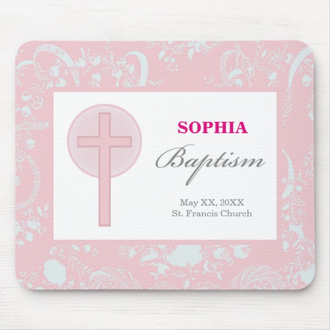 Mousepad Menina de Renda Rosa Batismo (Frente)