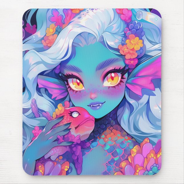 Mousepad Menina de Sereia e Peixes de Animais de Companhia (Frente)