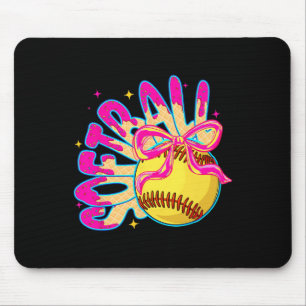 Mousepad Menina de Softbol com Sorvete Drip Coquette Laço S