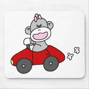 Mousepad Menina do macaco da peúga no carro vermelho