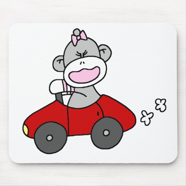 Mousepad Menina do macaco da peúga no carro vermelho (Frente)