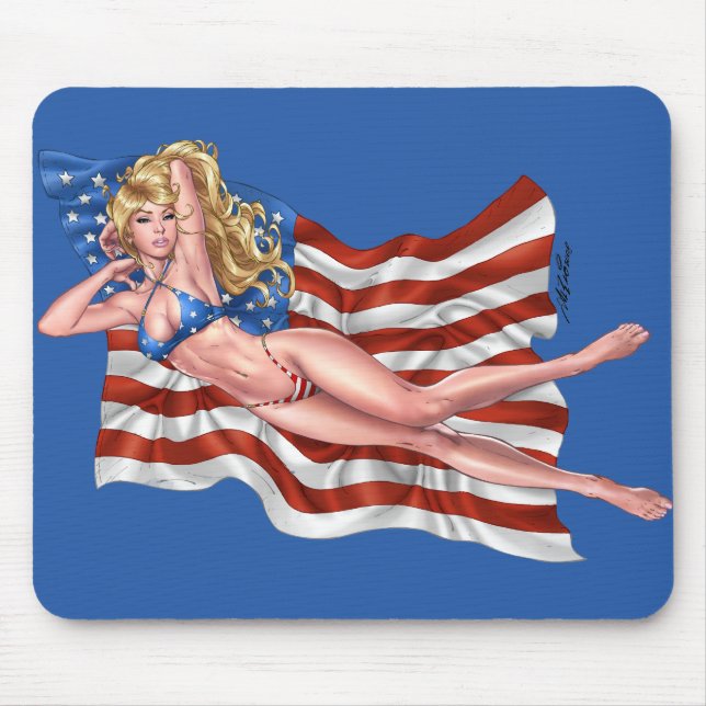 Mousepad Menina do Pinup do biquini da bandeira americana (Frente)