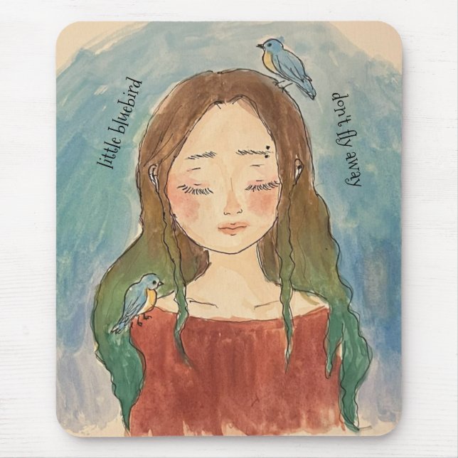 Mousepad Menina dos Pássaros Azuis Não Voem Para Longe (Frente)