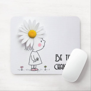 Mousepad Menina e margarida branca com citação