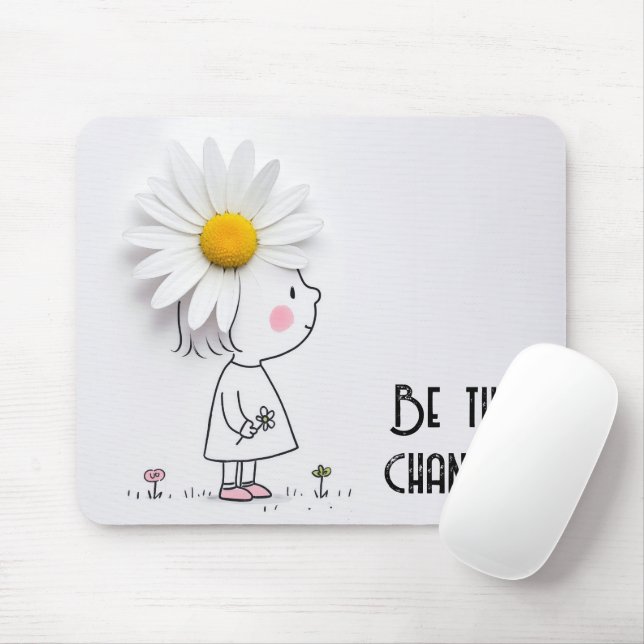 Mousepad Menina e margarida branca com citação (Com mouse)