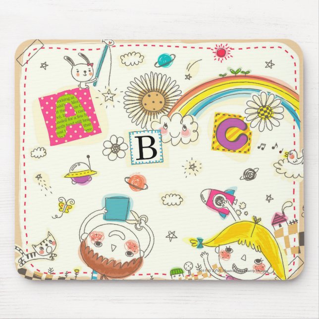 Mousepad Menina e menino que jogam pelo quadro-negro (Frente)