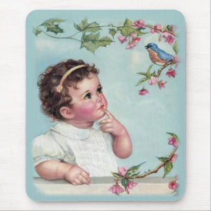 Mousepad Menina e Pássaro Azul