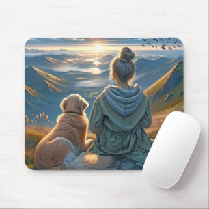 Mousepad Menina e Retriever Dourado Nascer do Sol