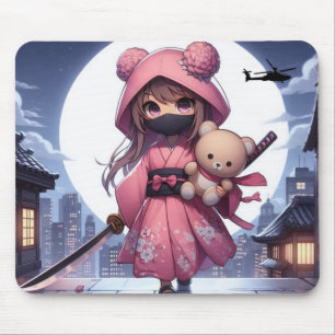 Mousepad Menina e ursinho da guerreira ninja