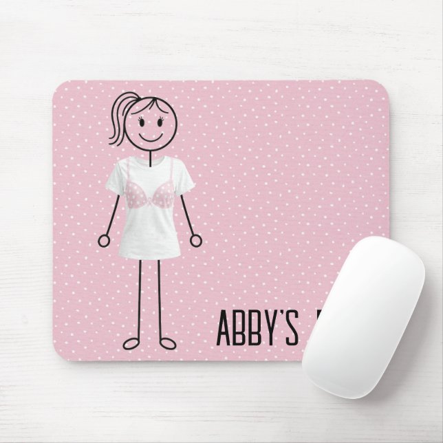 Mousepad Menina em forma de palito vestindo sutiã com laço  (Com mouse)