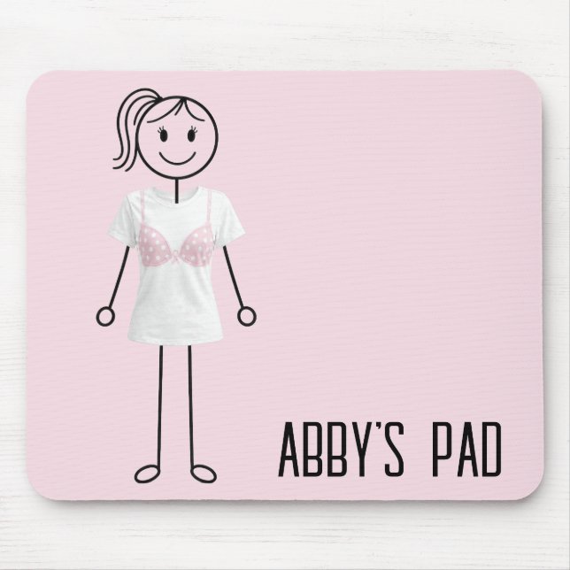 Mousepad Menina em forma de palito vestindo sutiã com laço  (Frente)