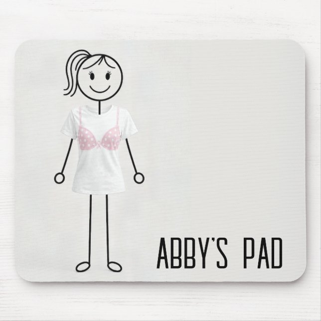Mousepad Menina em forma de palito vestindo sutiã com laço  (Frente)