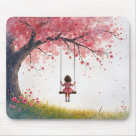 Mousepad Menina em uma árvore de cereja