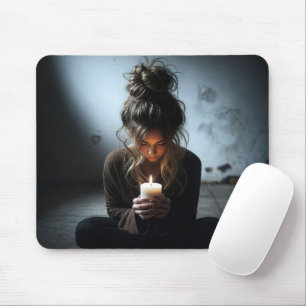 Mousepad Menina em uma sala escura