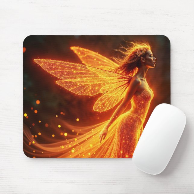 Mousepad Menina fada ardente asas de brilho vermelho mágica (Com mouse)