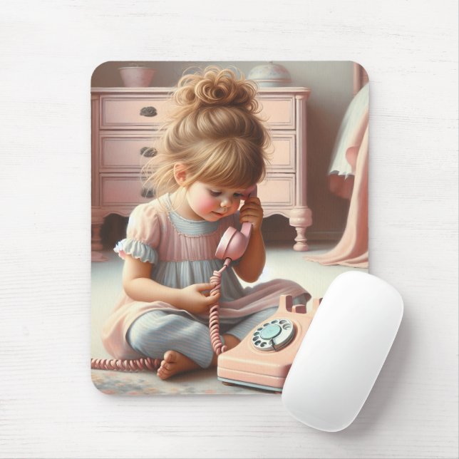 Mousepad Menina Falando No Telefone Rosa (Com mouse)