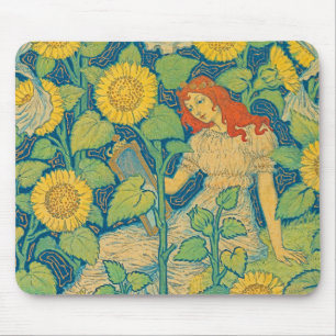 Mousepad Menina Flor no Jardim de Girassol