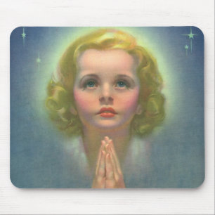 Mousepad Menina Loira Angelical com Auréola e Estrelas Reza