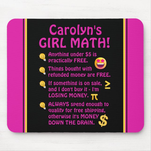 Mousepad Menina Matemática Engraçado Computador Personaliza (Frente)