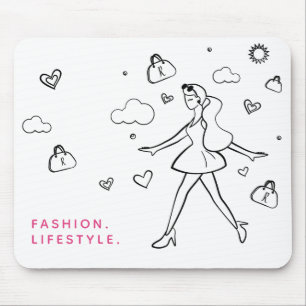 Mousepad Menina nova da forma - arte esboçada em preto & n