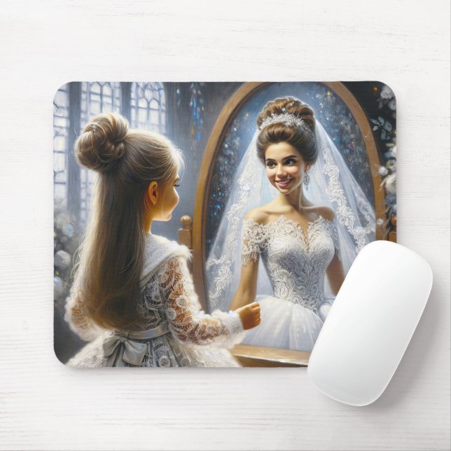 Mousepad Menina Olhando Num Espelho Para Uma Noiva (Com mouse)