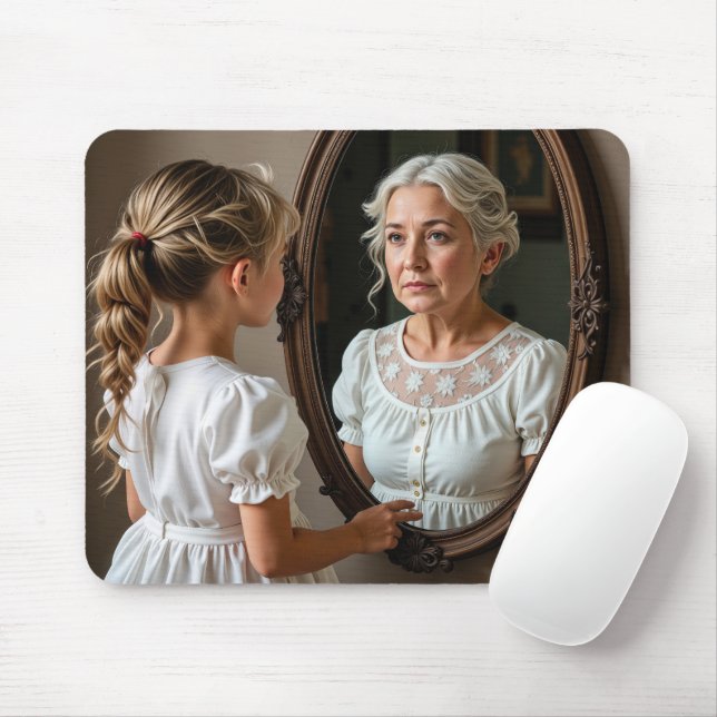 Mousepad Menina olhando para o reflexo da avó (Com mouse)