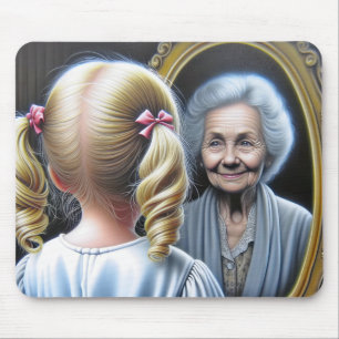 Mousepad Menina olhando para velha senhora no espelho