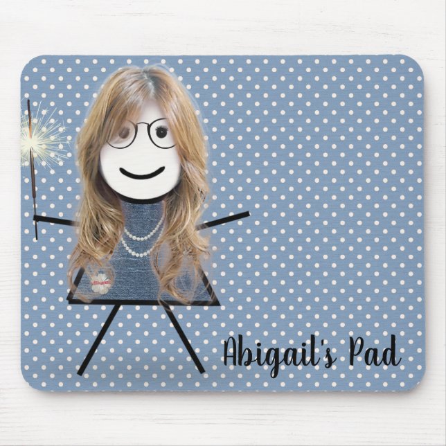 Mousepad Menina Palito com Brilho em Fundo de Bolinhas (Frente)