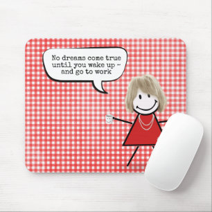 Mousepad Menina Palito Com Caneca de Café em Xadrez